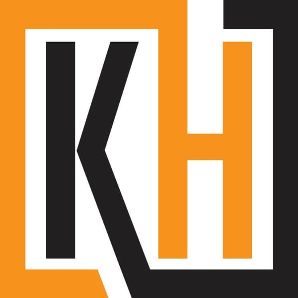 Kabob House logo, featuring a stylized 'KH' in black and orange against a white background.